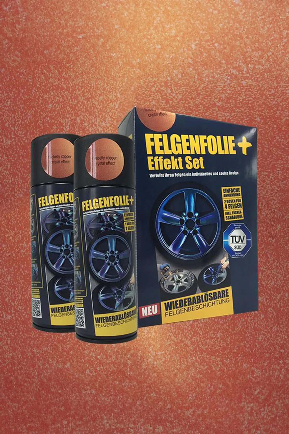 FELGENFOLIE+ Effekt Set, 2 x 400 ml, Kristalleffekt, Firebelly Copper Crystal Effect FELGENFOLIE+ Effekt Set, 2 x 400 ml, Kristalleffekt, Firebelly Copper Crystal Effect
