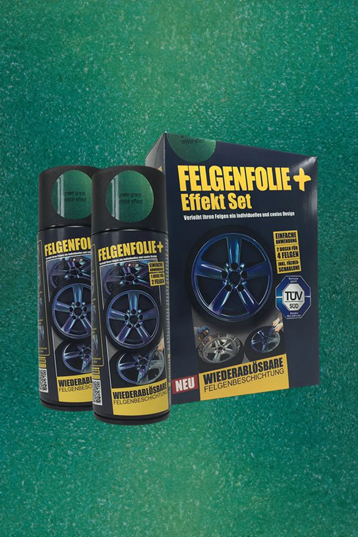 FELGENFOLIE+ Effekt Set, 2 x 400 ml, Kristalleffekt, Green Grass Crystal Effect FELGENFOLIE+ Effekt Set, 2 x 400 ml, Kristalleffekt, Green Grass Crystal Effect