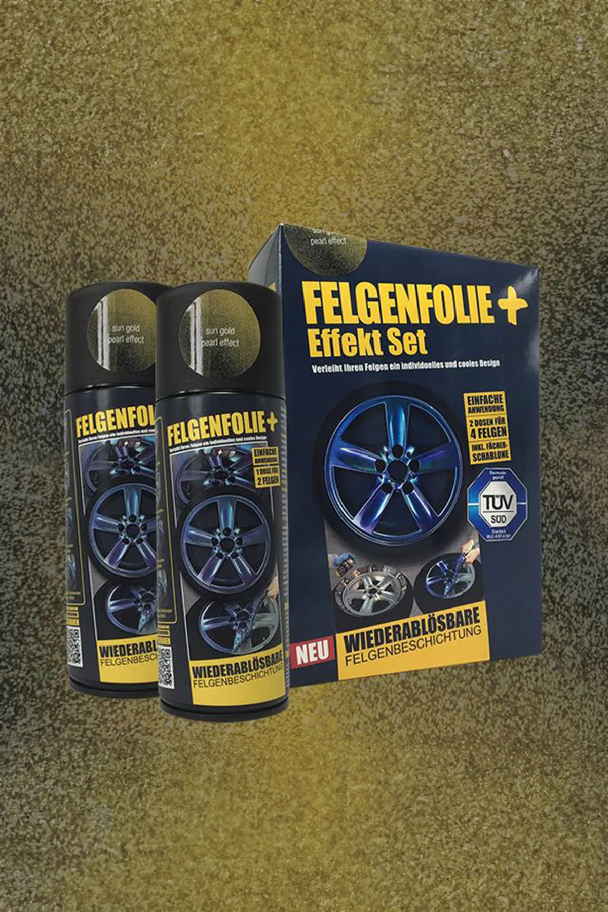 FELGENFOLIE+ Effekt Set, 2 x 400 ml, Perleffekt, Sun Gold Pearl Effect FELGENFOLIE+ Effekt Set, 2 x 400 ml, Perleffekt, Sun Gold Pearl Effect