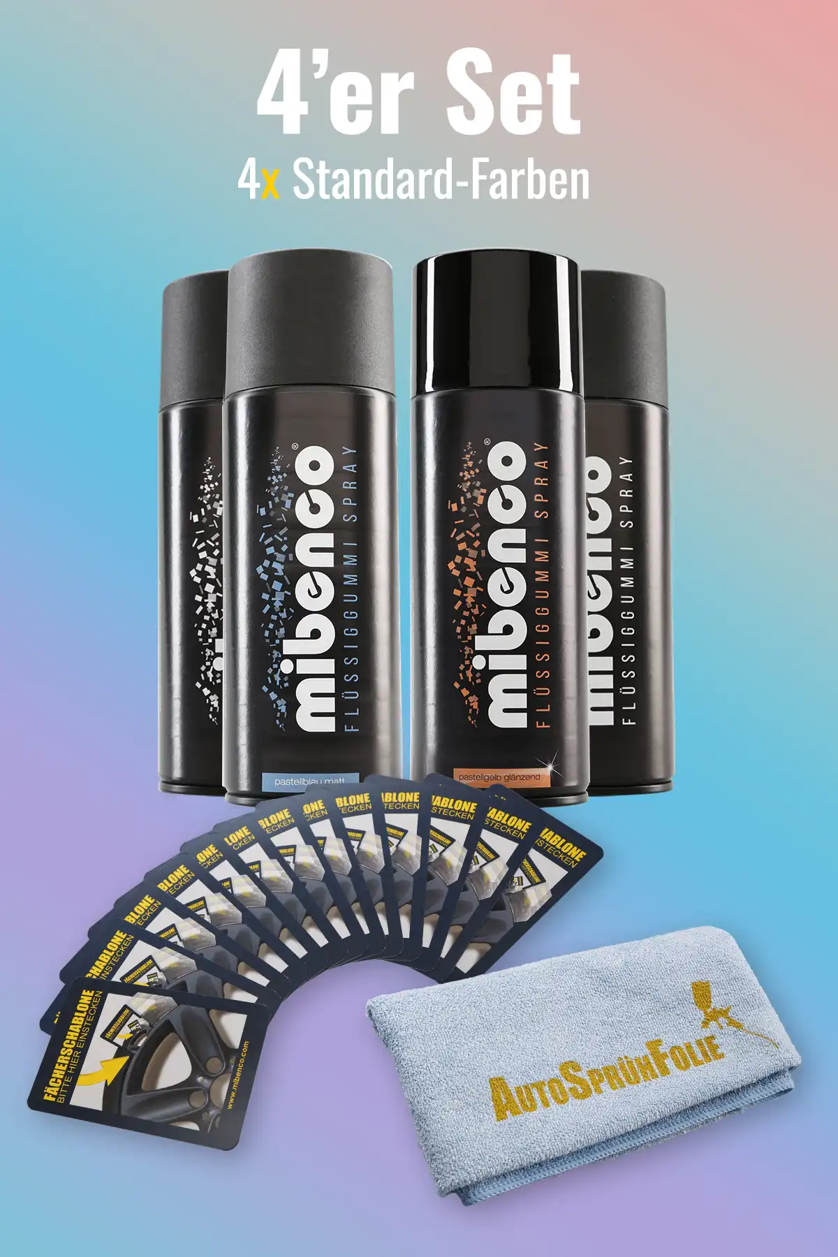 Standard Farben - 4er Set + gratis Fächerschablone und Microfasertuch Standard Farben - 4er Set + gratis Fächerschablone und Microfasertuch