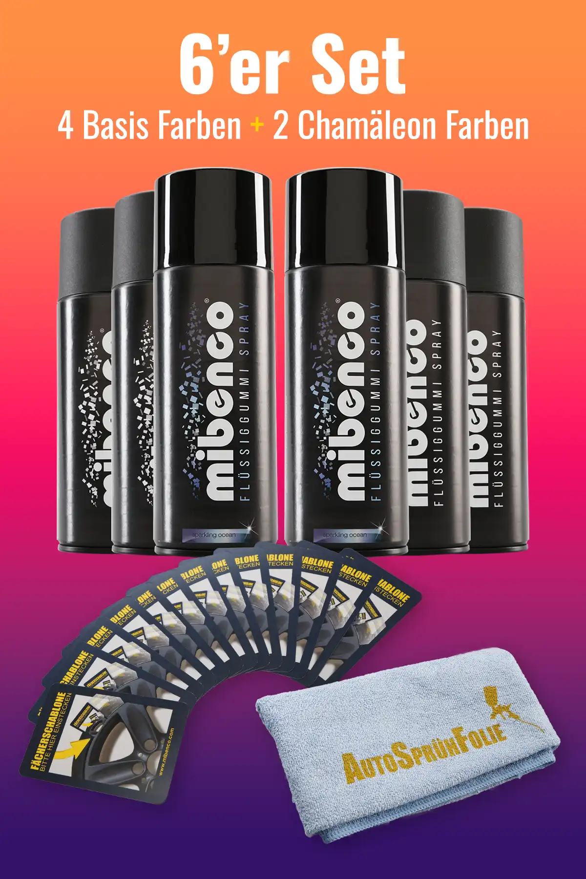 Chamäleon Farben - 6er Set + gratis Fächerschablone und Microfasertuch Chamäleon Farben - 6er Set + gratis Fächerschablone und Microfasertuch